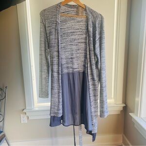 Anthropologie Dolan Marled  Cardigan with Slate Blue Chiffon Hem. Wrap tie.